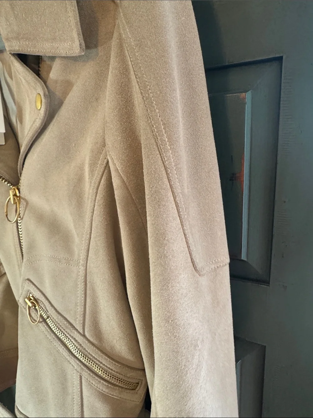 NWT Tory Burch Taupe Suede Moto Biker Jacket Brushed Gold Hardware Heavy$1K tag!